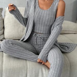 SHEIN Heather Gray Striped Knit Top
